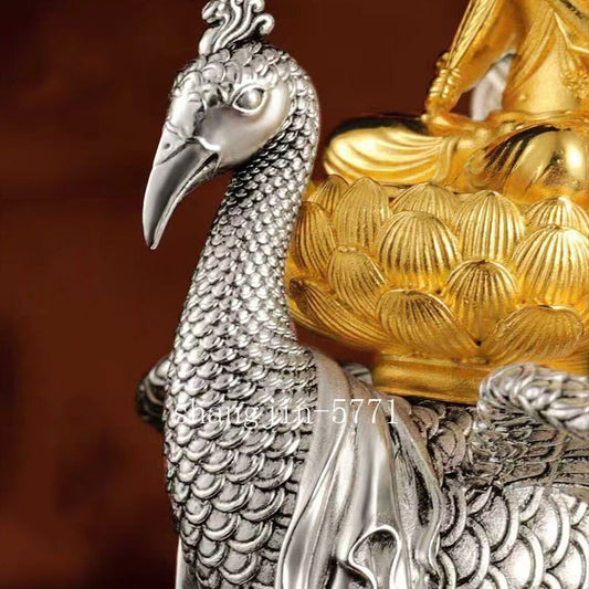 Copper Gilded Silver Peacock Bodhisattva Worship Ornament Vajra Buddha Statue
