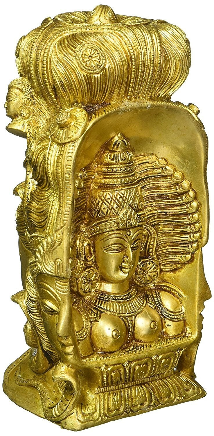 Hindu God Lord Brass 3 Face of Shiva with Goddess Parvati Face Idol Figurines