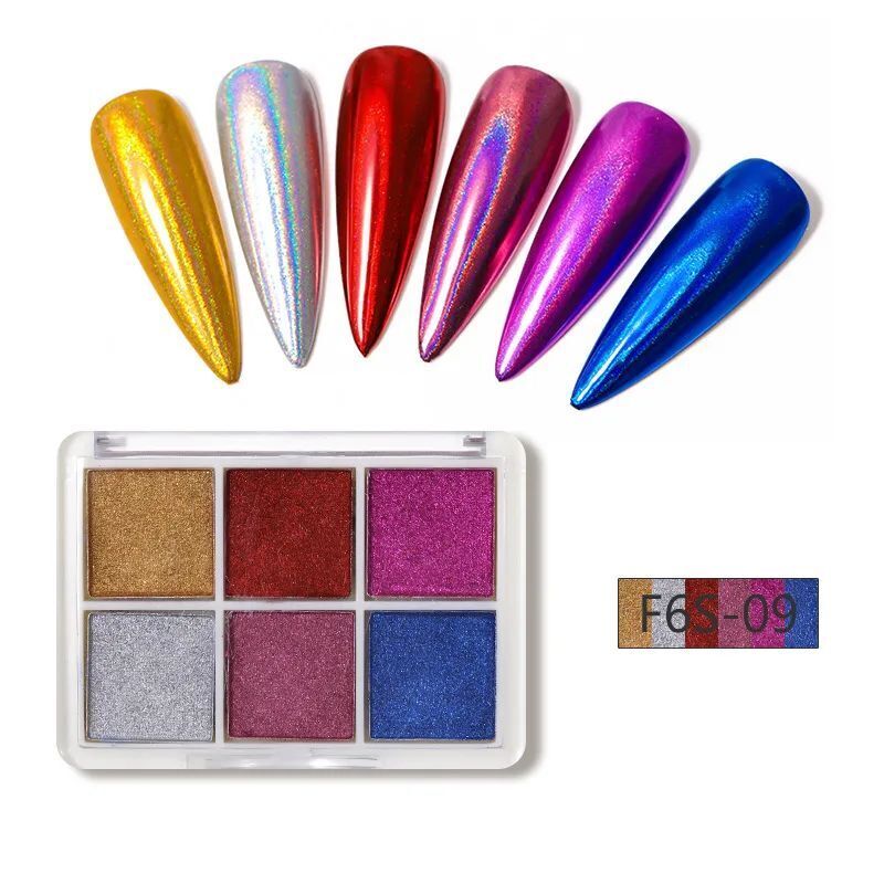 Nail Art Glitters 6 Colors Powder Metallic Laser Holographic Pigment Dust Polish