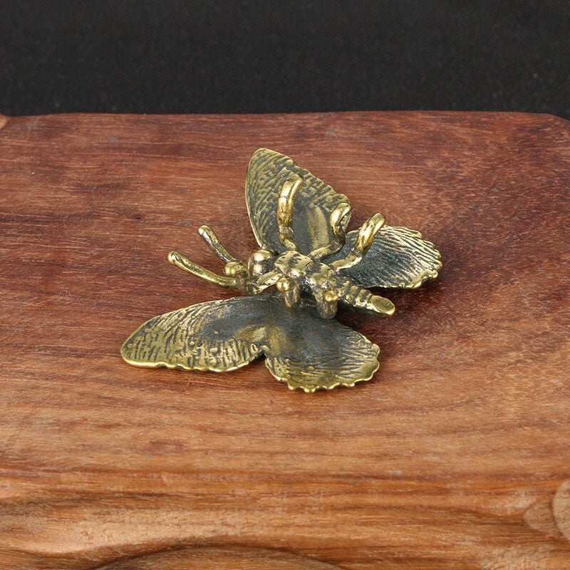 Pure Brass Butterfly Figurine Miniature Ornament Tea Pet Insect Statue Craft Toy