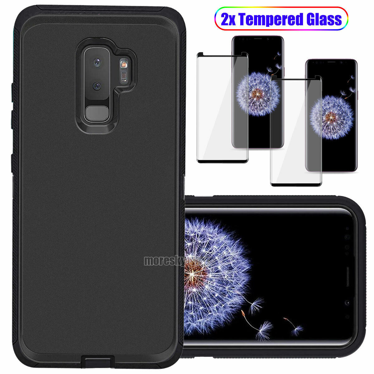 For Samsung Galaxy S9 /Plus Hard Heavy Duty Case Cover, Tempered Glass Protector
