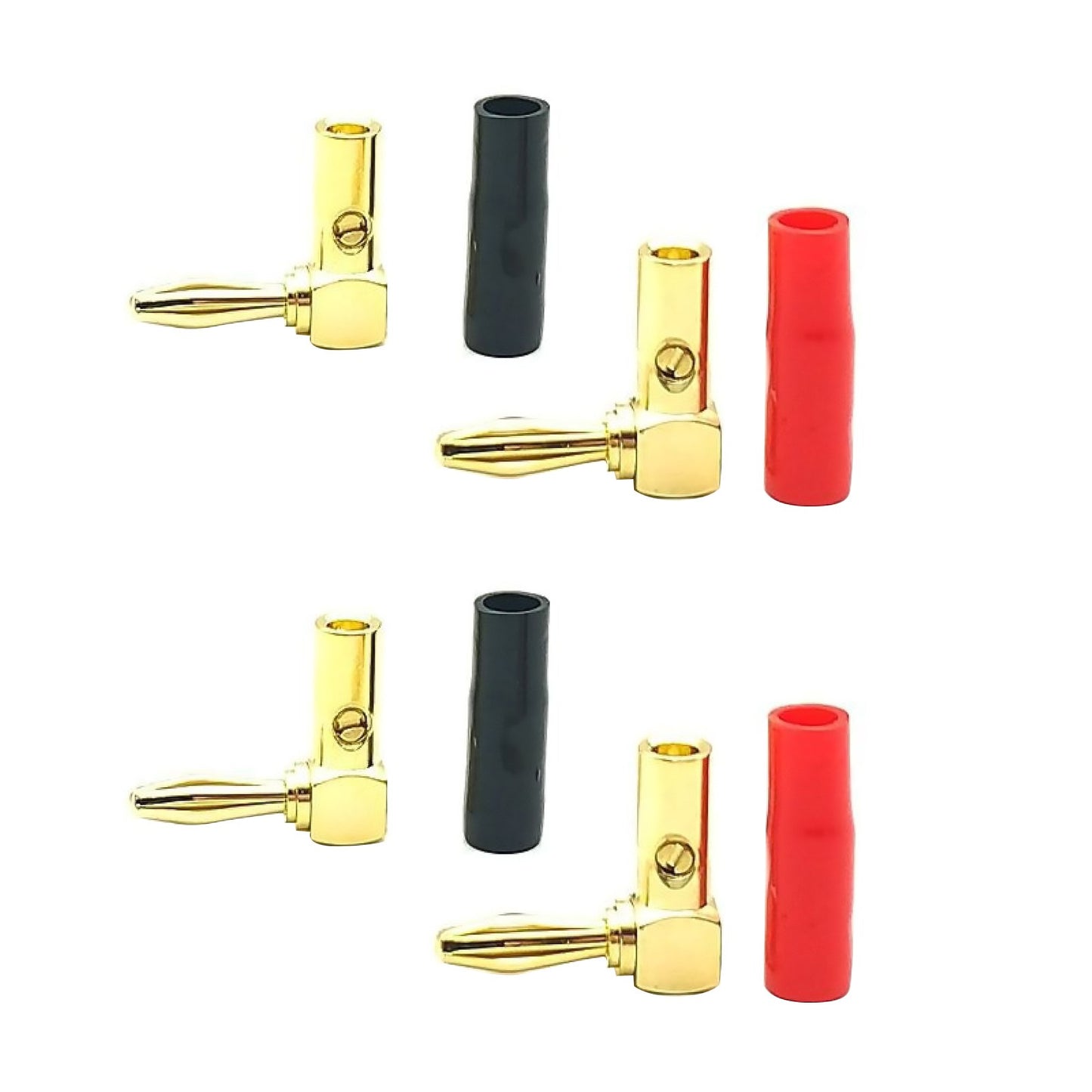 8pcs Angled Banana Plugs Strain Relief Gold 4mm for AV Receiver Home Theater