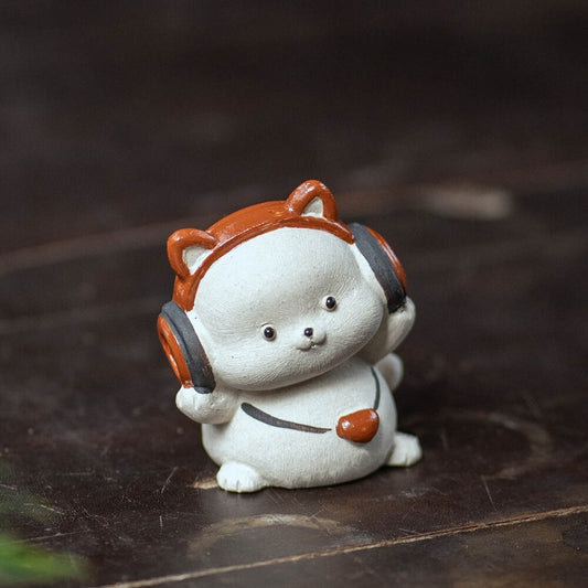 Lovely Cat Statue Yixing Zisha White Duan Clay Tea Pet House Warming Gift Small