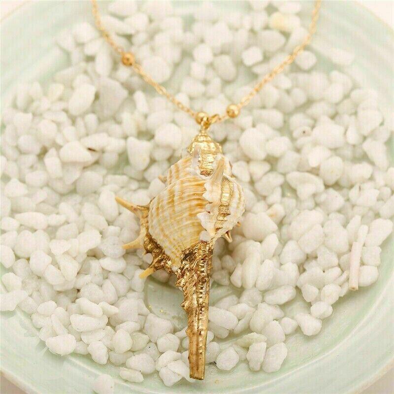 Natural Conch Seashell Necklace Mermaid Jewelry Beach Nautical Gold