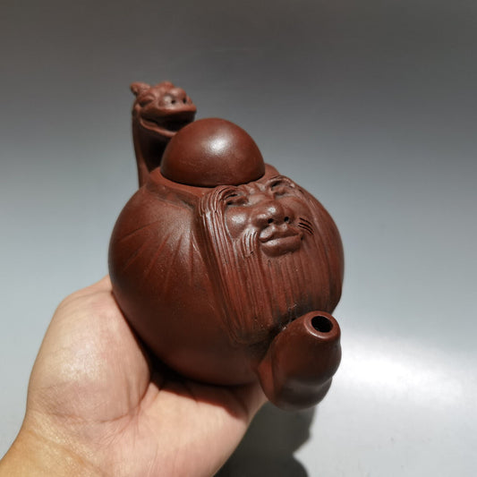 Chinese Yixing Zisha Clay Handmade Exquisite Teapot(寿星壶 底款:时大彬)
