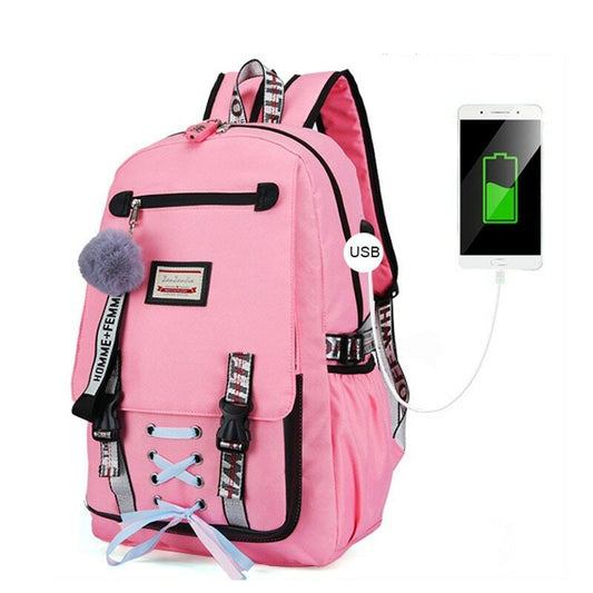 Nylon Women Accessories School Backpacks Anti Theft USB Charge Backpack Girl Bag