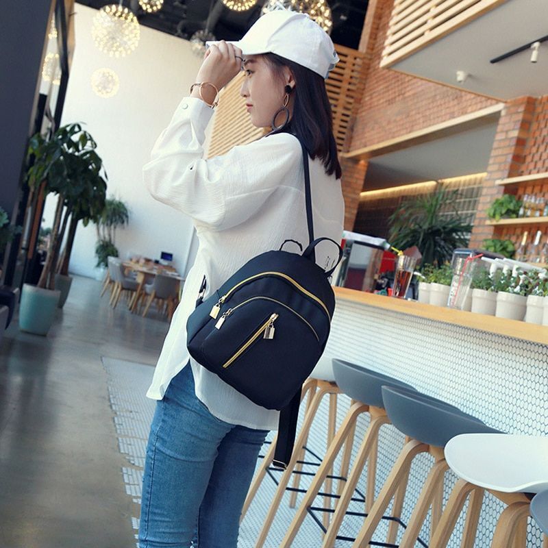 Black Small Backpack Mini Waterproof Nylon Rucksack Travel Shoulder Student Bags