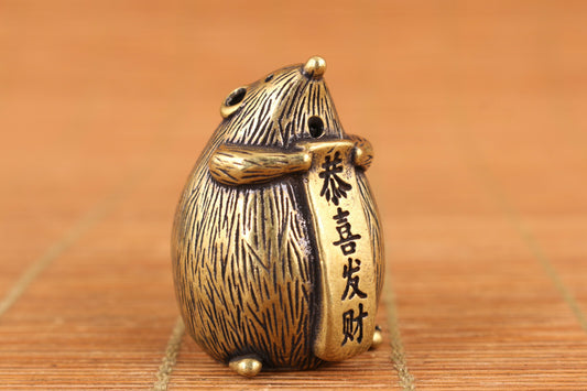 Fortune Chinese brass handmade hedgehog Statue figure Tea Pet hand piece Art