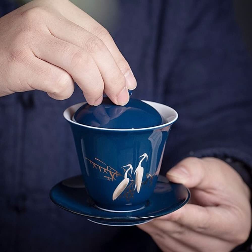160ml Ceramic Gaiwan Bowl Kung Fu Tea Set Handmade Teacup Tureen Tea Decor