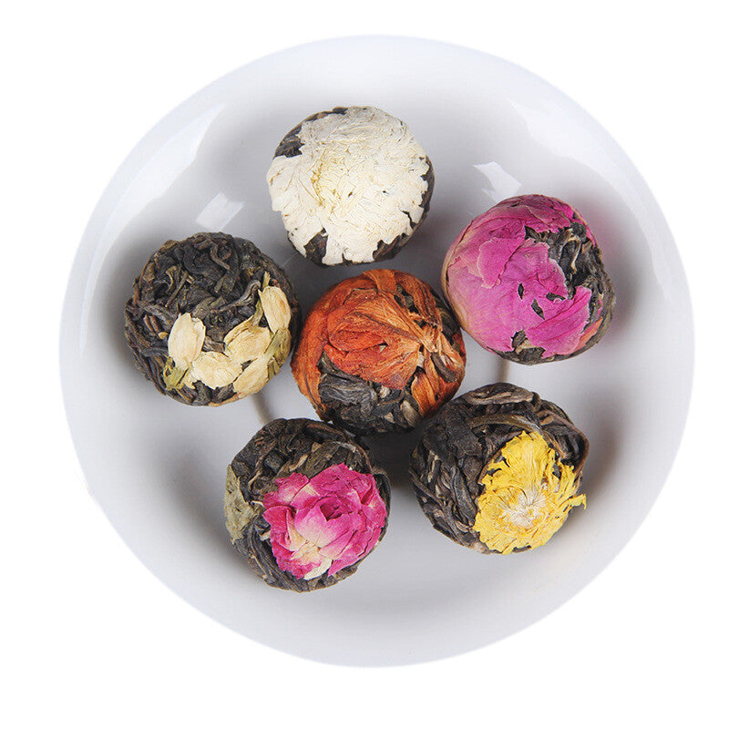 Handmade Ball-shaped Assorted Flowers Flowering Pu-erh Tea Raw 18 Pcs (120g)
