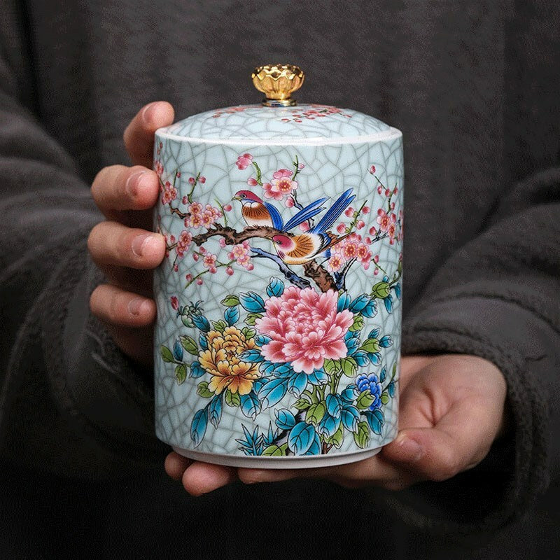 14cm Household Kitchen Container Ceramic Storage Jar Chinese Sealed Tea Caddy