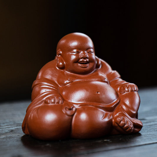 Chinese Yixing Zisha Pottery Lovable Buddhism Maitreya Buddha Tea Pet Statues 57