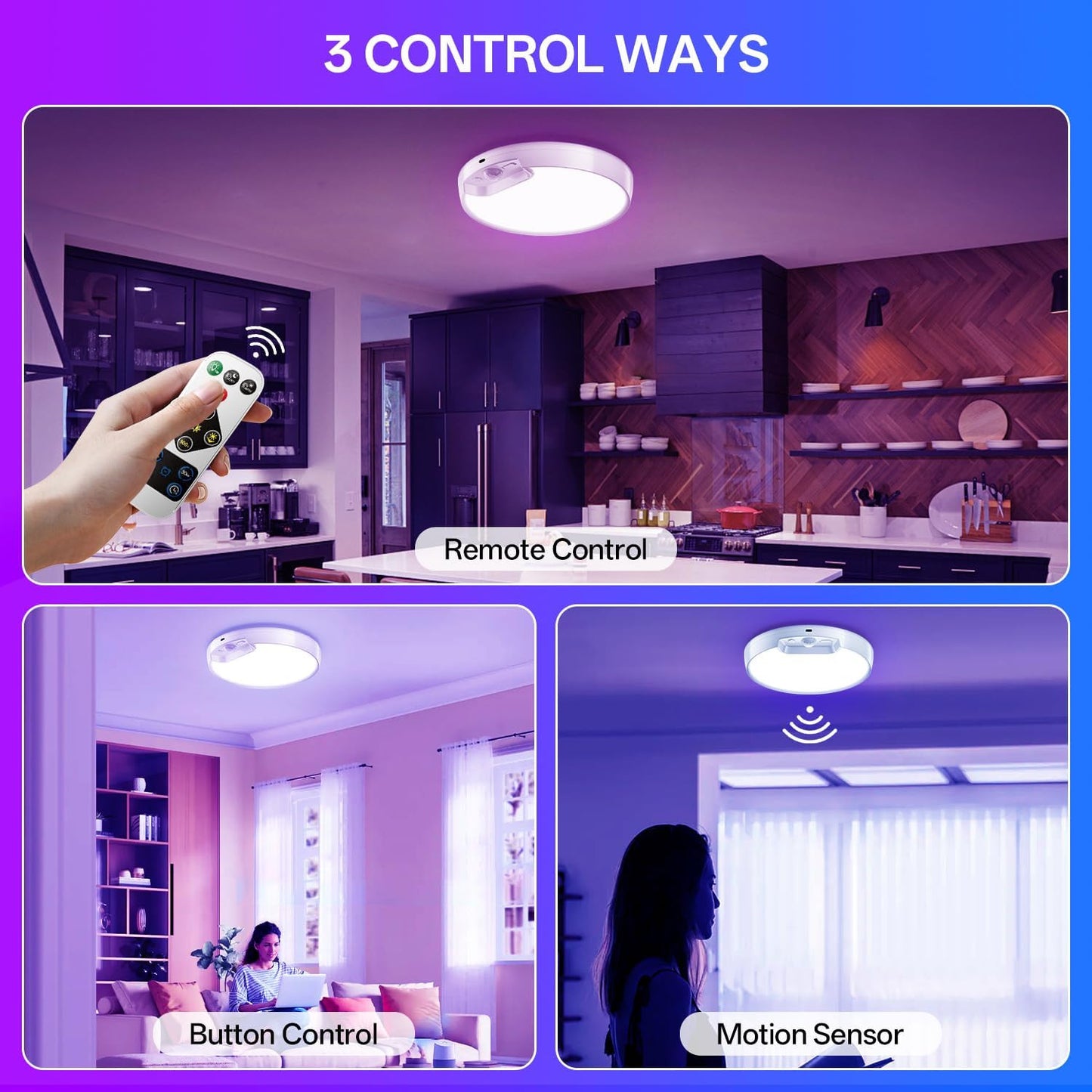 Rechargeable RGB Shower Light with Remote, Wireless Battery Operated Motion Sens