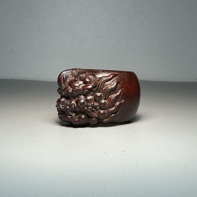 Vintage Boxwood Pixiu Ring Wooden Thumb Ring 2.0-2.2cm Antique Men’s