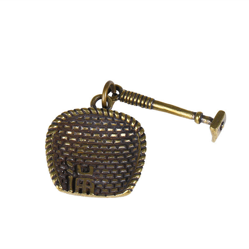 Solid Brass Dustpan Hoe Keyring Figurine Small Statue Home Ornament Collectibles