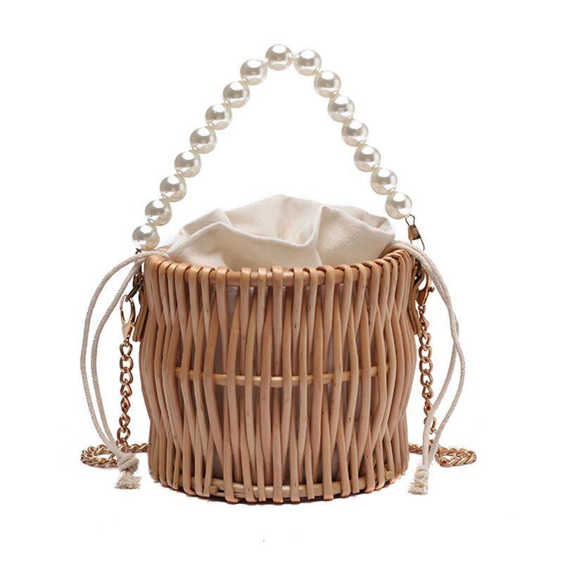 Summer Straw Bag Women Handmade Beach Handbag Travel Crossbody Bag 16*16*14 CM