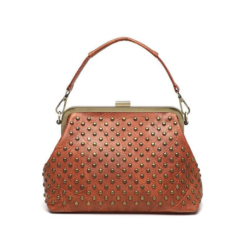 Vintage Rivet Handbag Crossbody Purse Synthetic Leather Shoulder Bag 24*10*18 CM