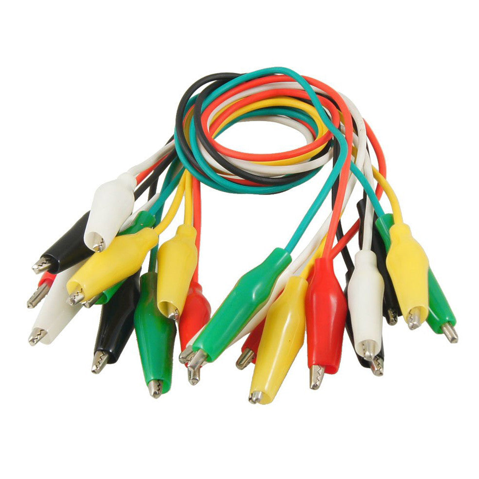 10 Piece Set of Alligator Test Leads, 20" Long, 5 Colors, Heavy Duty