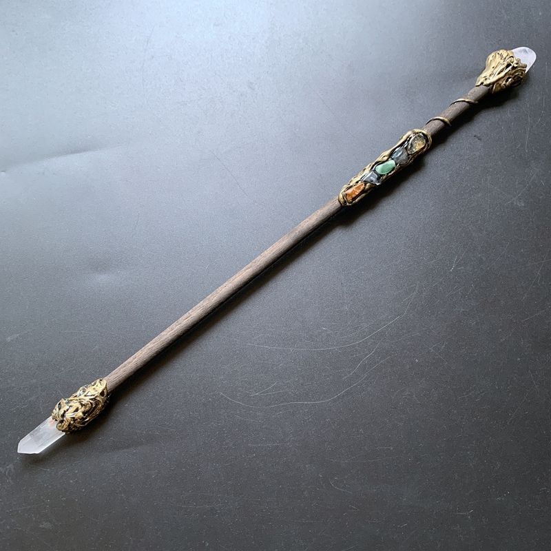 Witch Magic Sticks Clear Quartz Point Crystal Scepter Fairy Wand Props 35cm Wood