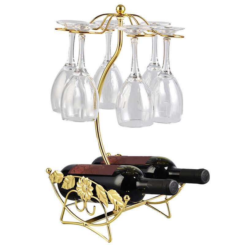 Wine Bottle Rack Holder Cup Holder Display Bottles Stand Hanging Stemware Shelf