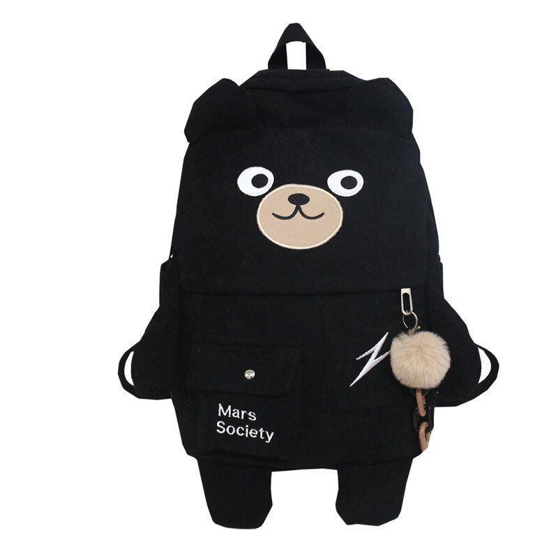 Corduroy Bear Backpacks Women Multi-pockets School Bags Backpack School Bag