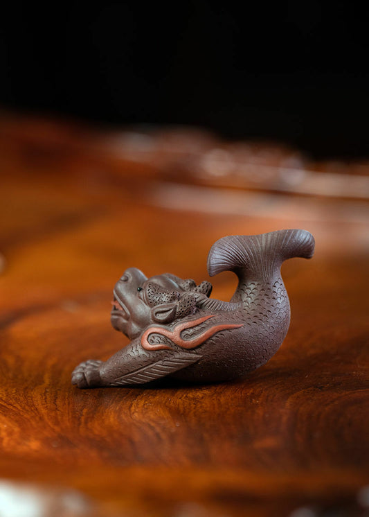 An Ichthyosaur Tea Pet Statue of Zisha Pottery In Yixing Boutique Decoration
