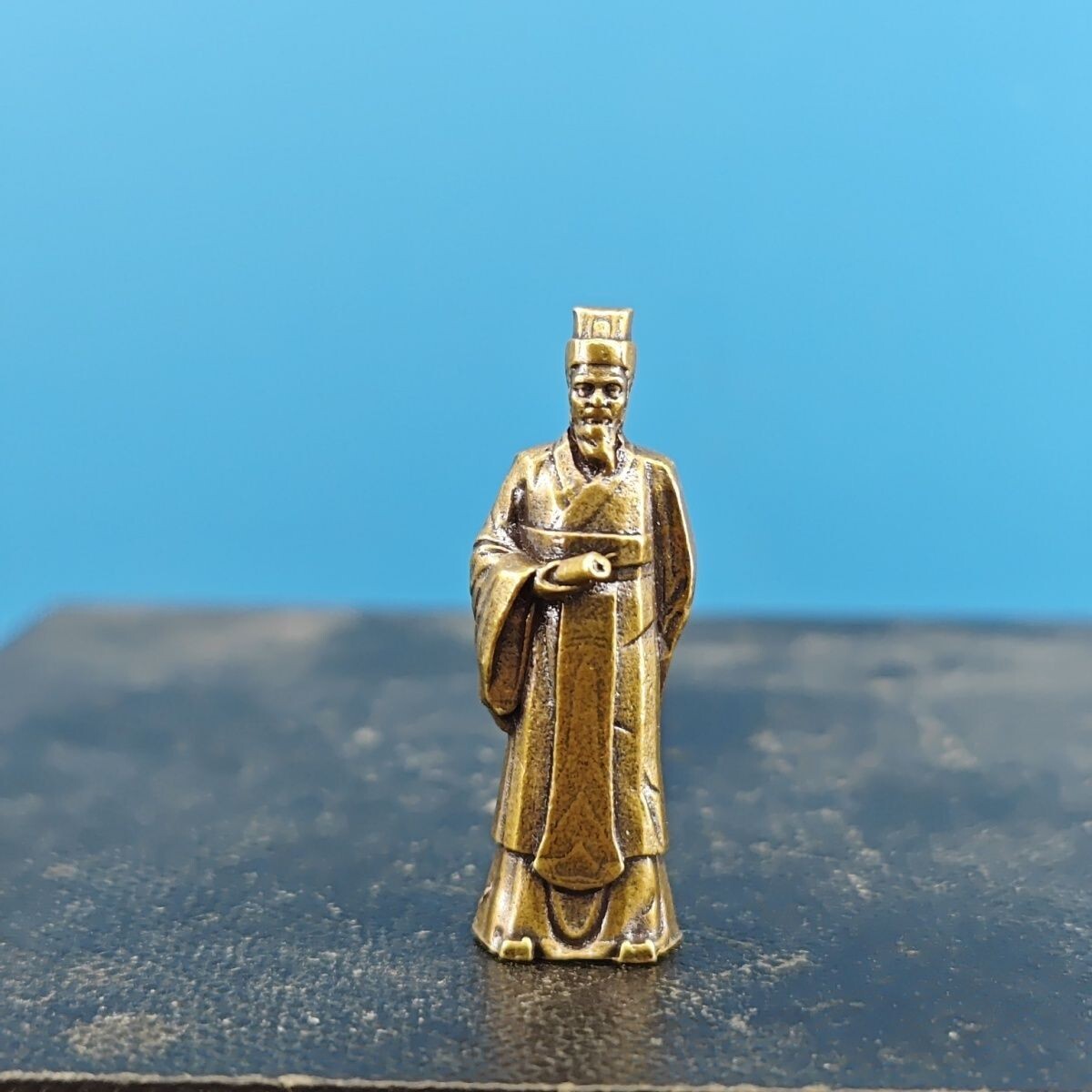 Brass Ancient Man Model Mini Statue Bonsai Rockery Fish Tank Microlandscape