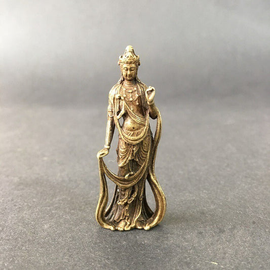 Brass Kwan-yin Guan Yin Buddha Exquisite Statue Figurine Tea Pet Decoration