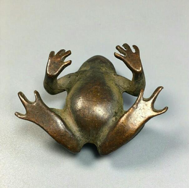 Chinese Collection Solid Copper Frog Ornaments Tea Pet Craft Collection