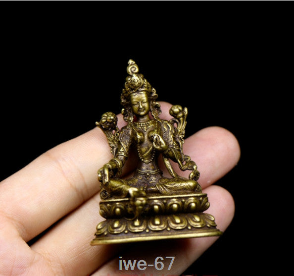 Asia Old Tibet Bronze Solid Small Green Tara Buddha Statue