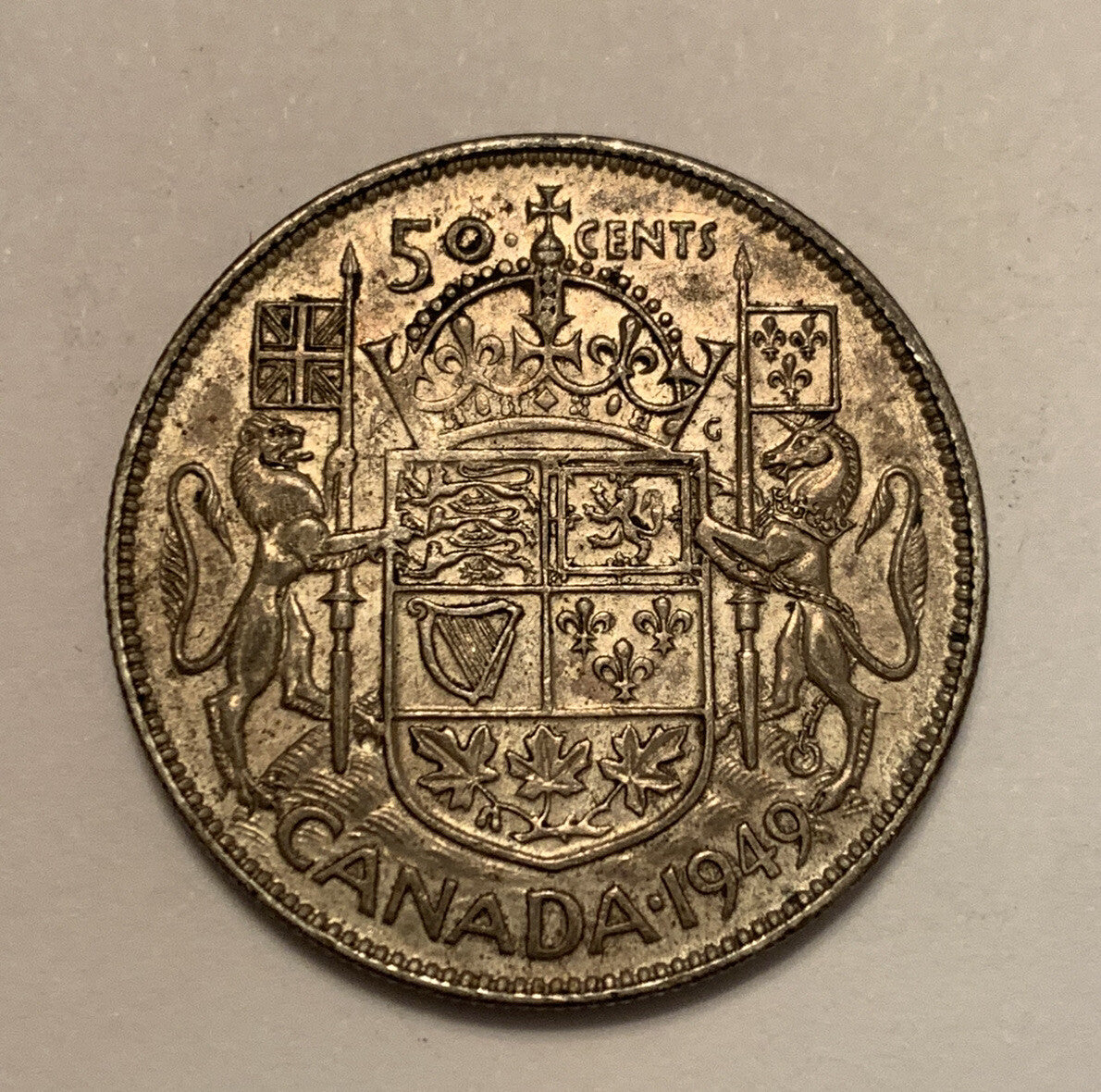 1949 SILVER CANADA 50 CENTS COIN KING GEORGE VI UK ROYAL OLD MONEY SILVER COIN