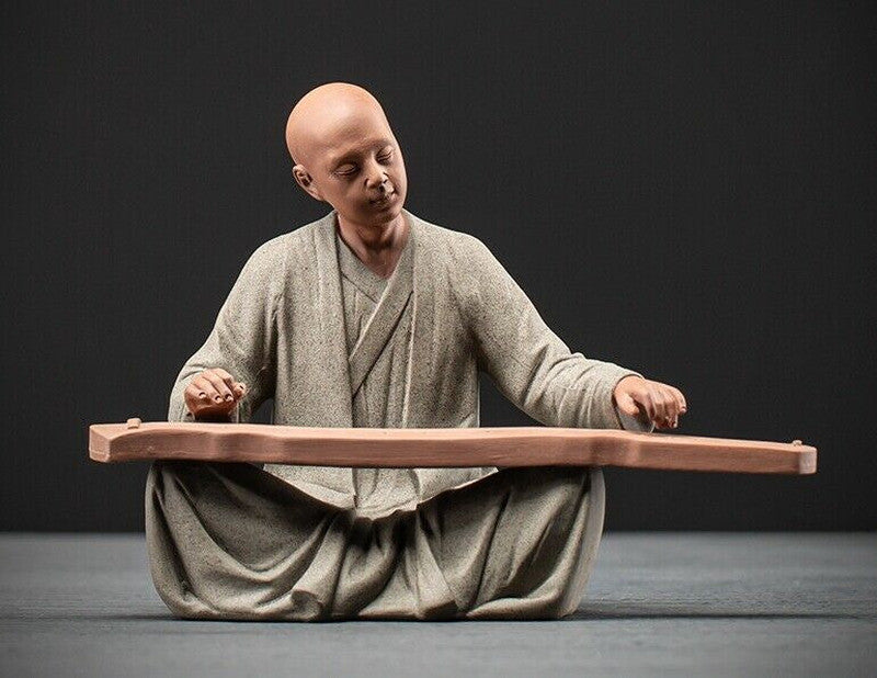 New Porcelain Monk Playing Zither Statue Buddha Buddhism Zen Figure Decor