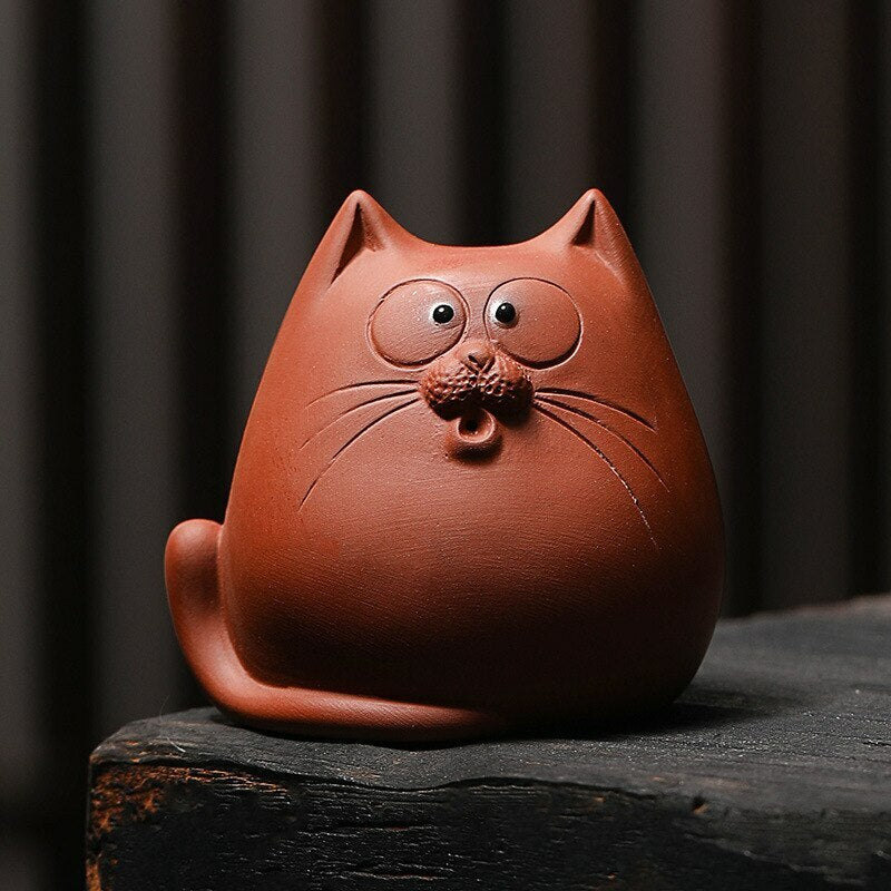 Mini Purple Sand Cat Tea Pet Ornaments Tea Set Handmade Tea Table Tea Ceremony