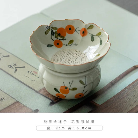 Hand-painted Persimmon Flower Tea Infusor Zen Tea Brewing Chinese Tea Set