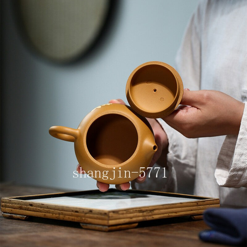 Yixing Zisha Duan Clay Tea Pot Floral Relief Handmade Xishi Pot Marked Pot