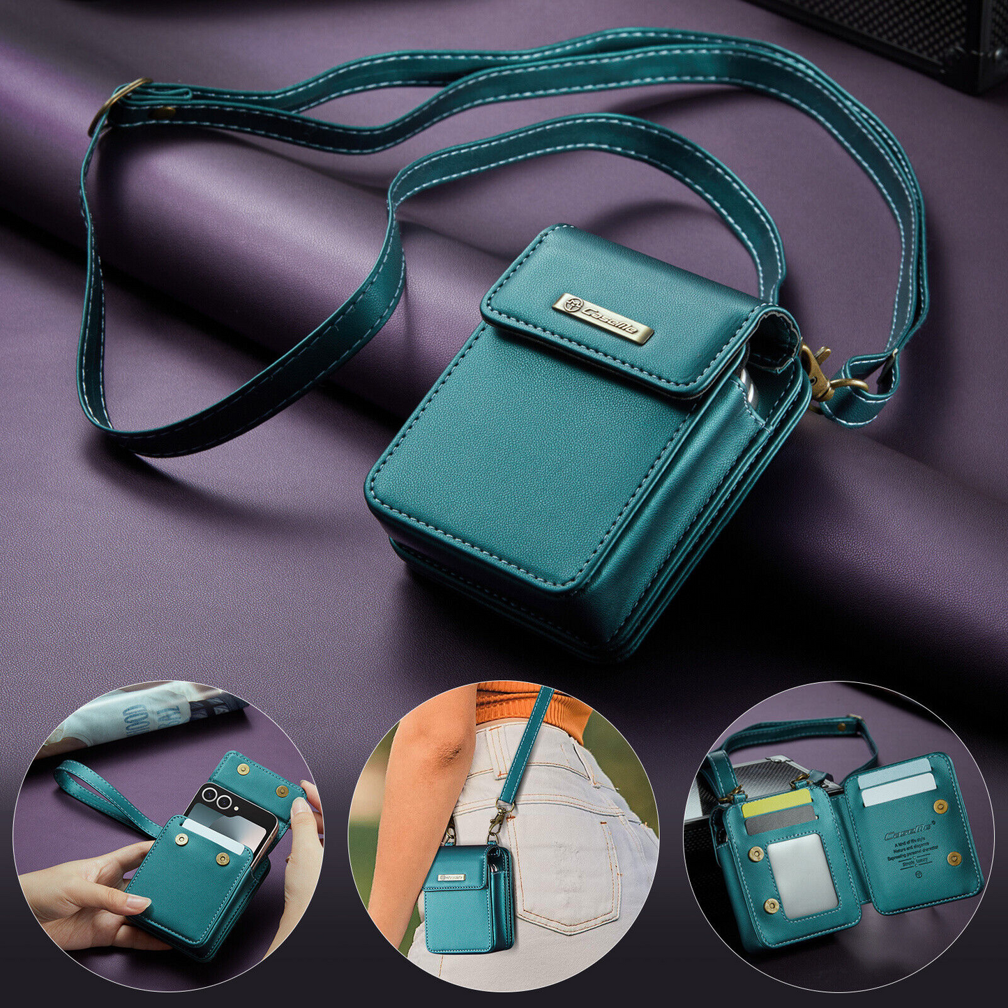 For Samsung Galaxy Z Flip 7 6 5 4 Case Crossbody with RFID Blocking Card Holder