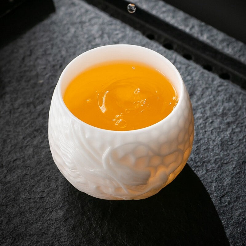 Handmade Tea Cup Porcelain Dragon Carved Master Cup 180ml China Tea Cup Ceramic