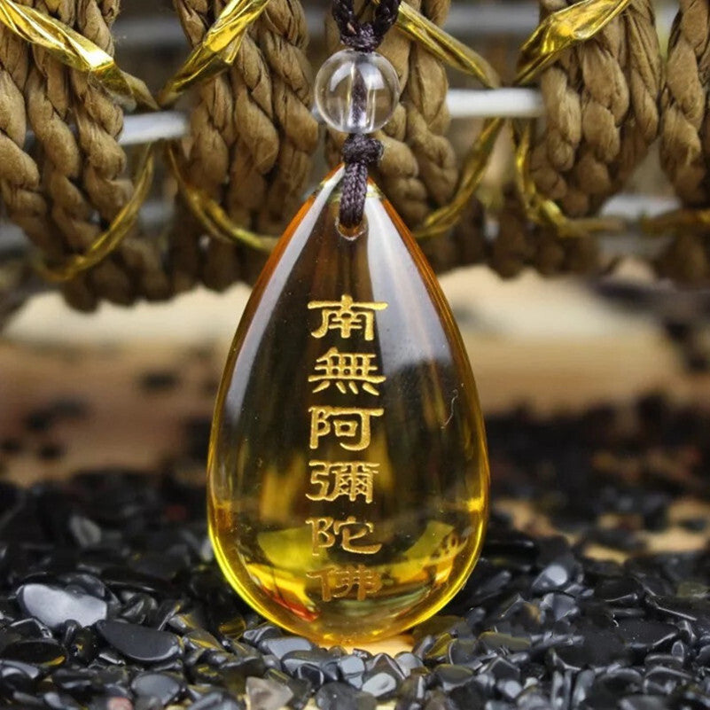 2PCS Namo Amitabha Crystal Pendant Tibetan Buddhist Amulet Feng Shui Necklace
