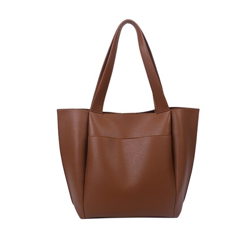 Leather Woman Tote Shopper Handbags Single Shoulder Bag with Outer Pocket