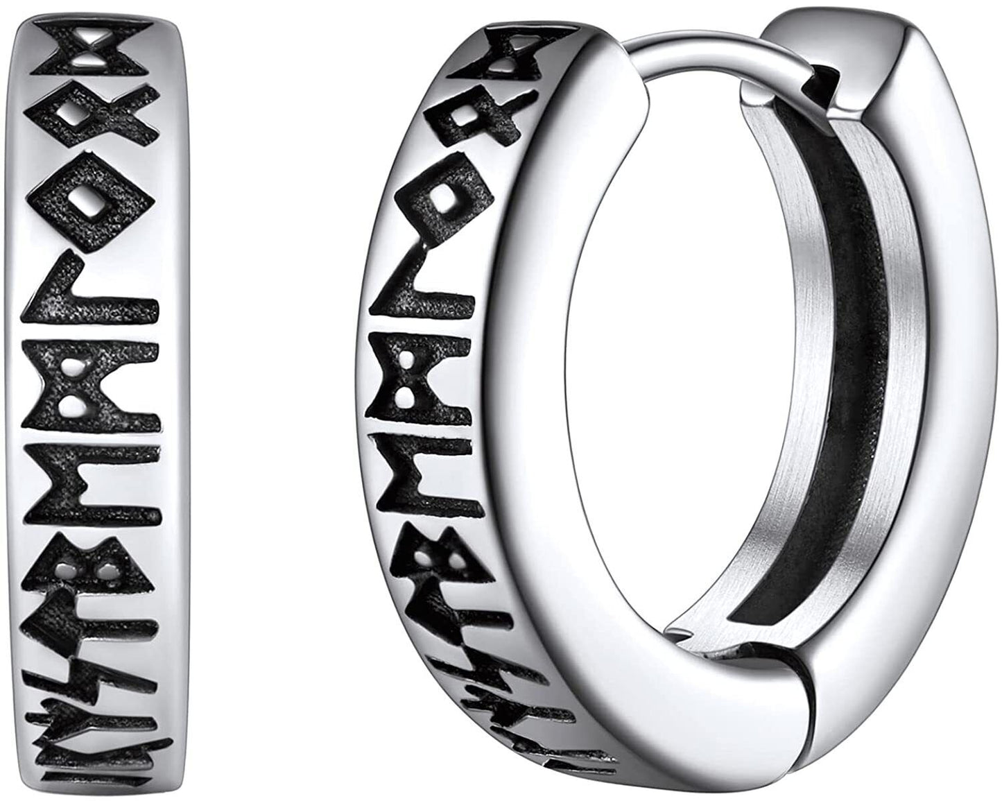 Earrings Men Women Stainless Steel Hoop Round Sterling Stud Norse Viking 1 Pair