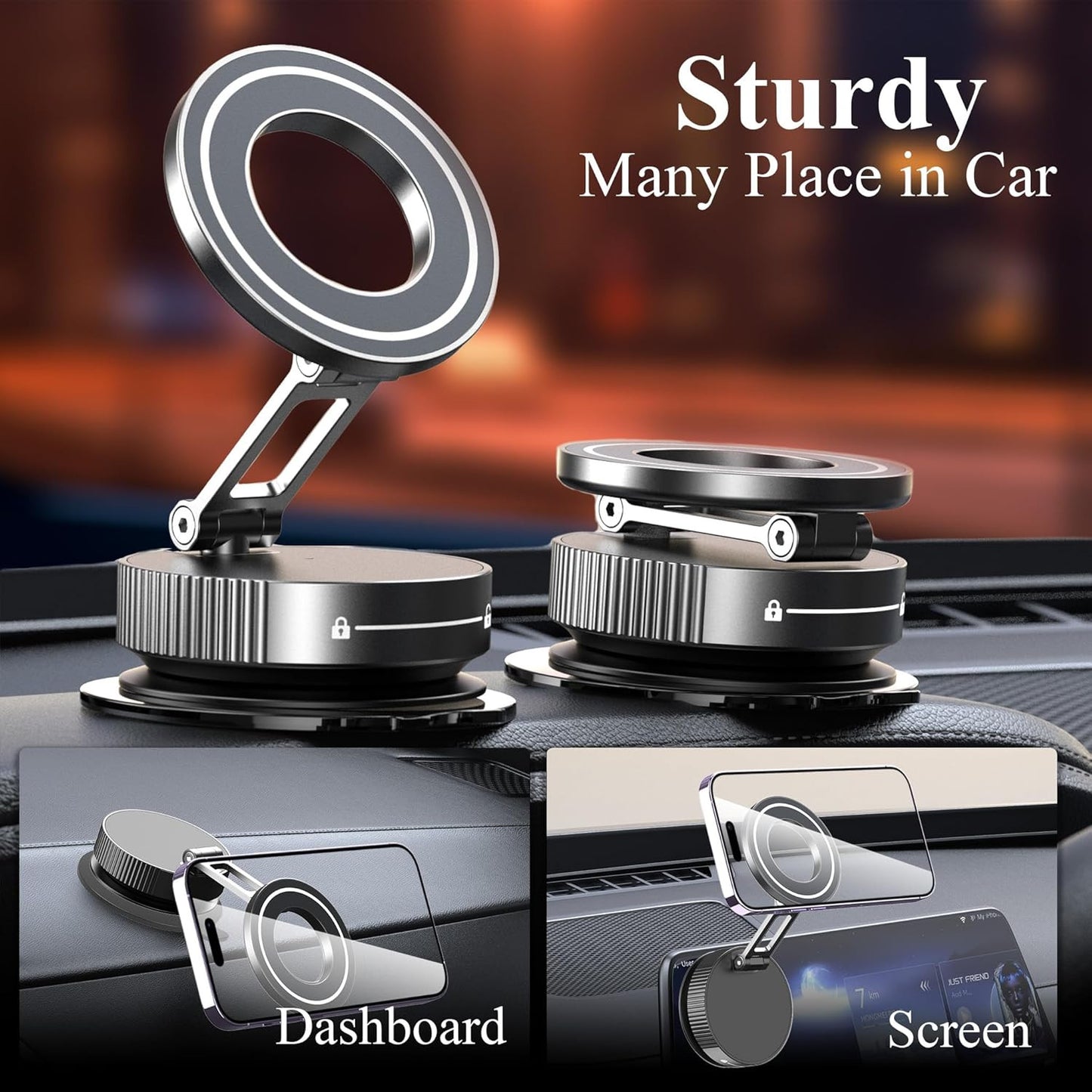 Vacuum Magnetic Phone Holder for Car,Full Metal Body,Vacuum Suction Phone Mount,