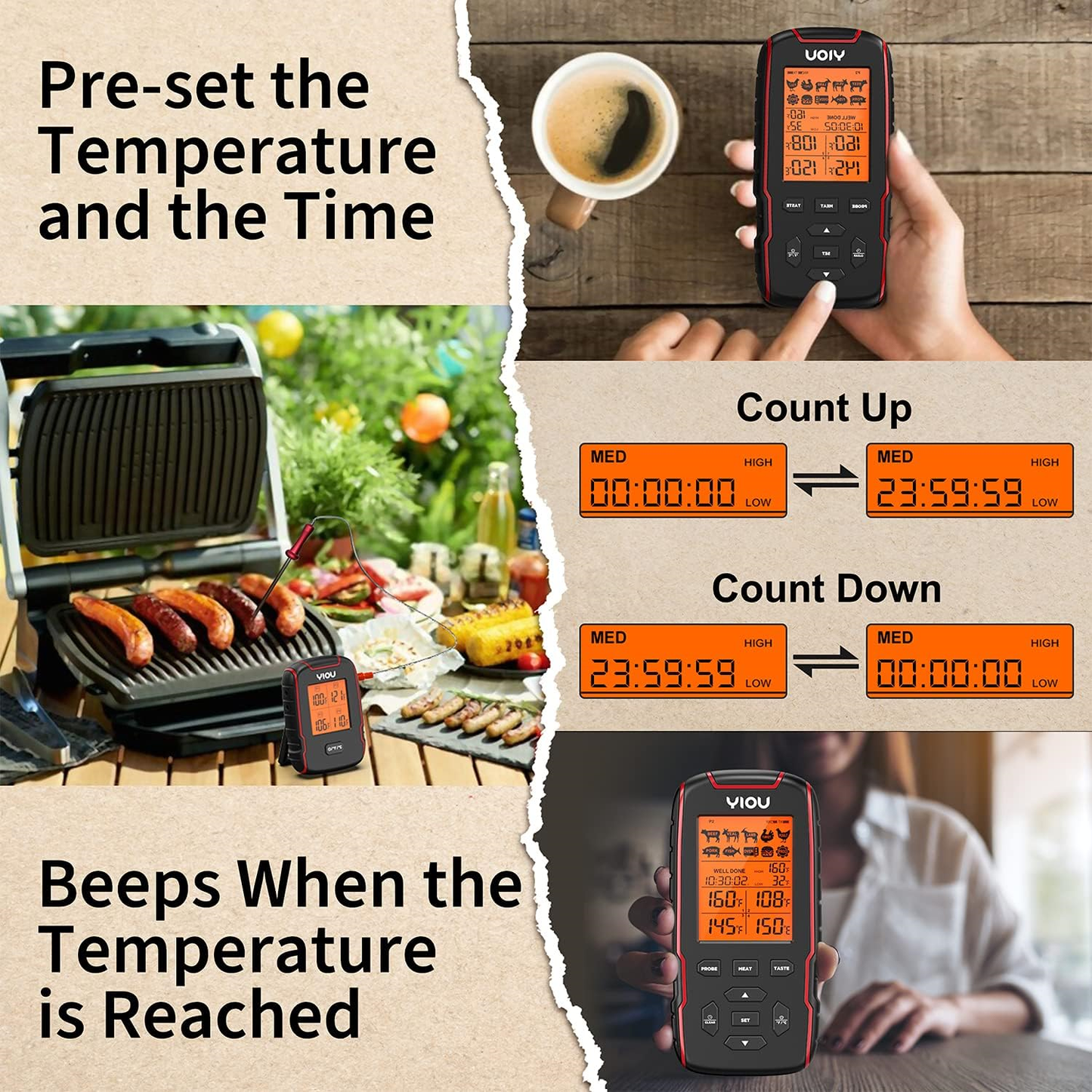 Wireless Meat Thermometer For Cooking Digital Meat Thermometer With 4 Probes 500