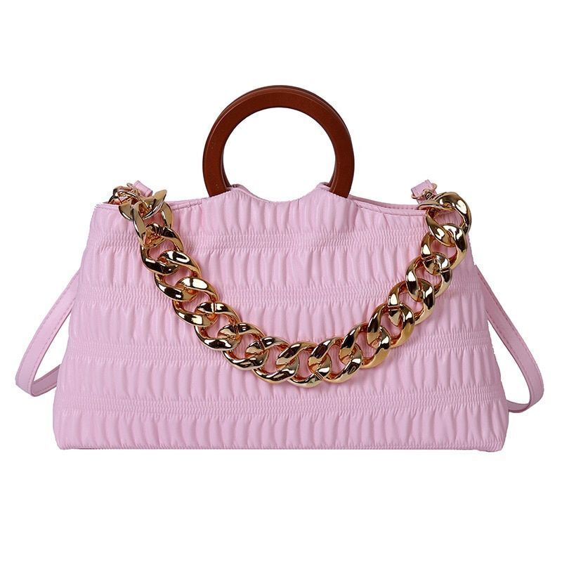 Thick Chain Shell Bag Synthetic Leather Crossbody Purse Wooden Handle 17*33*8 CM