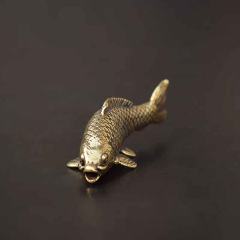 Retro Brass Carp Fish Figurine Miniature Ornament Copper Animal Feng Shui Crafts