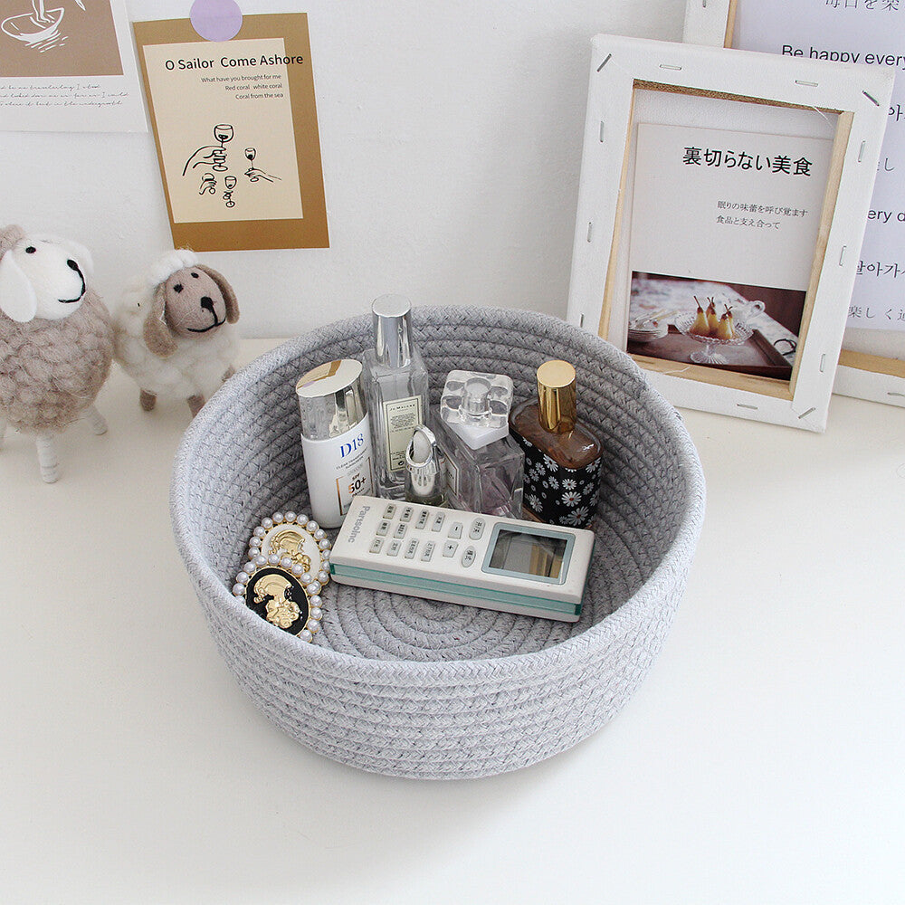 3X Rope Storage Baskets For Organizing Small Cotton Woven Decorative Basket grey