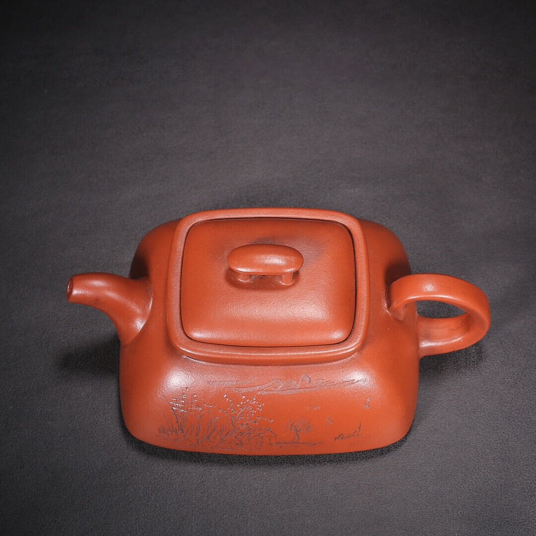 Chinese Yixing Zisha Clay Handmade Exquisite Teapot (四方 底款:曼希陶艺)