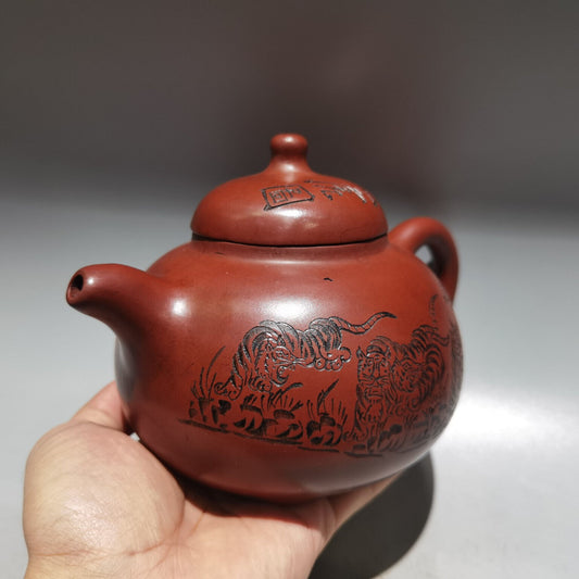 Chinese Yixing Zisha Clay Handmade Exquisite Teapot(八虎壶 底款:金鼎商标)