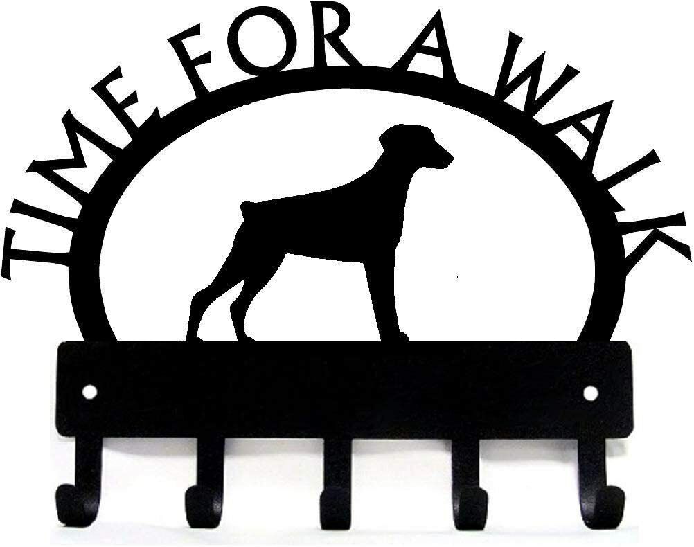 Doberman (Natural Ear) Time for a Walk Key Rack Dog Leash Hanger Metal Wall Art