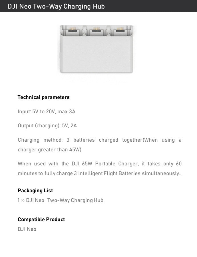 DJI Neo Two-Way Charging Hub – Sequential Battery Charging & Power Bank