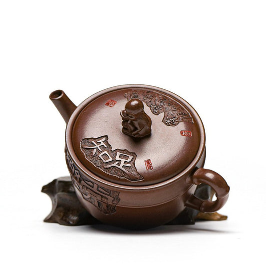 165ml Yixing Purple Clay Teapots Handmade Monkey Lid Pot Purple Mud Kettle